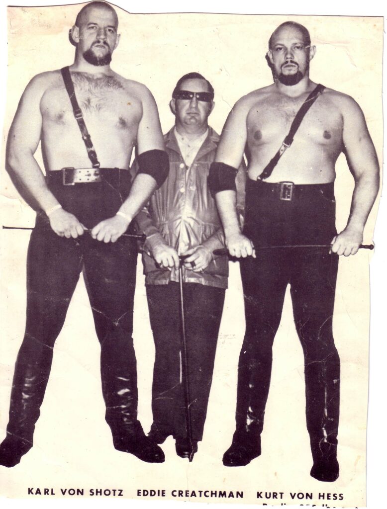 Karl Von Shotz and Kurt Von Hess with manager Eddie Creatchman in Montreal.