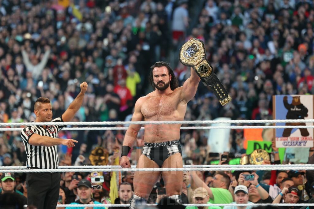 Drew McIntyre beat Seth Rollins to win the WWE World championship at Night 2 of WrestleMania XL at Lincoln Financial Field in Philadelphia, PA, on Sunday, April 7, 2024. Photo by George Tahinos, georgetahinos.smugmug.com