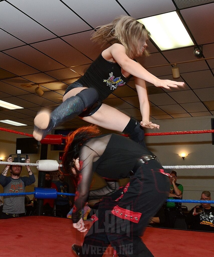Leela Hall vs Max Reign at the Divine Women's Pro Wrestling card on Friday, April 26, 2024 at the Livonia Elks Lodge in Livonia, Michigan. Photo by Brad McFarlin