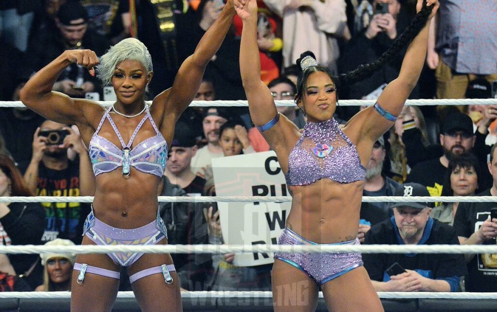 Jade Cargill & Bianca Belair at WWE Smackdown at the Little Caesars Arena in Detroit, Michigan, on Friday, April 12, 2024. Photo by Brad McFarlin
