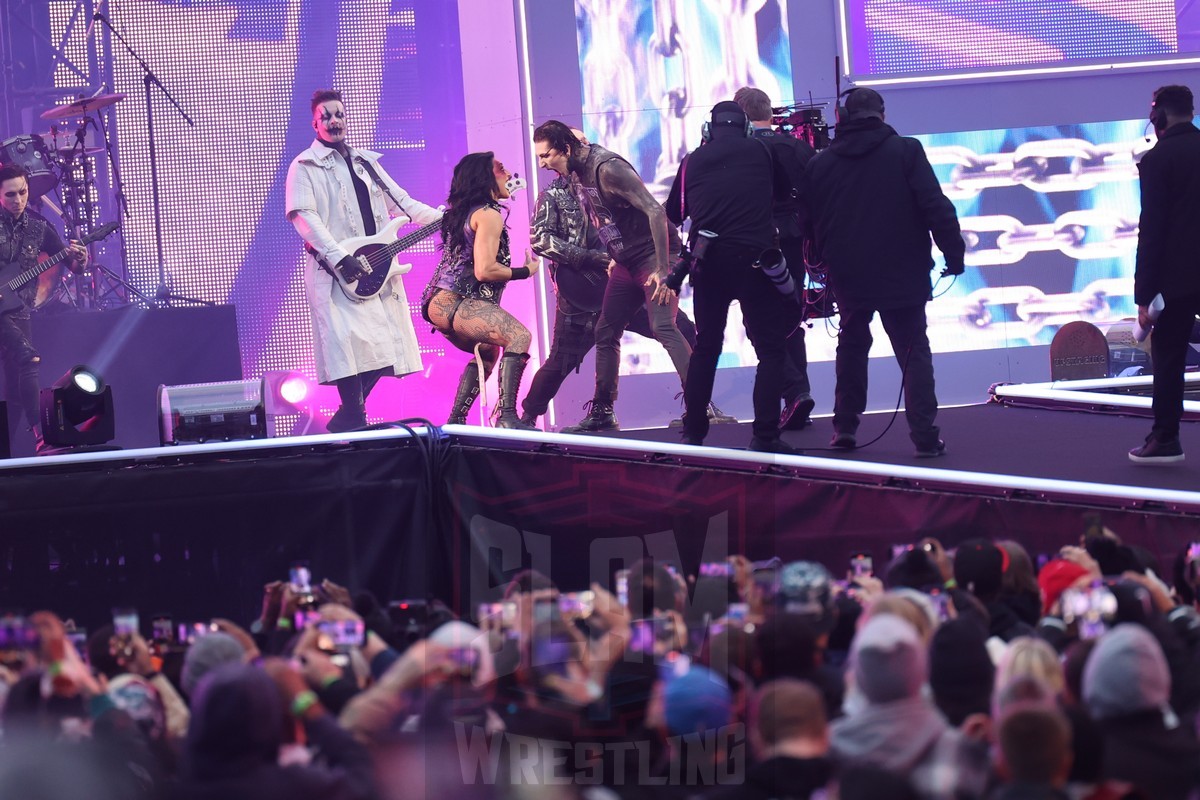 Motionless in White perform Rhea Ripley’s theme song at Night 1 of WrestleMania XL at Lincoln Financial Field in Philadelphia, PA, on Saturday, April 6, 2024. Photo by George Tahinos, georgetahinos.smugmug.com
