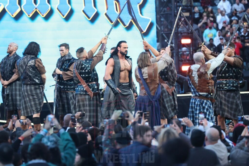 Drew McIntyre makes his entrance at Night 2 of WrestleMania XL at Lincoln Financial Field in Philadelphia, PA, on Sunday, April 7, 2024. Photo by George Tahinos, georgetahinos.smugmug.com