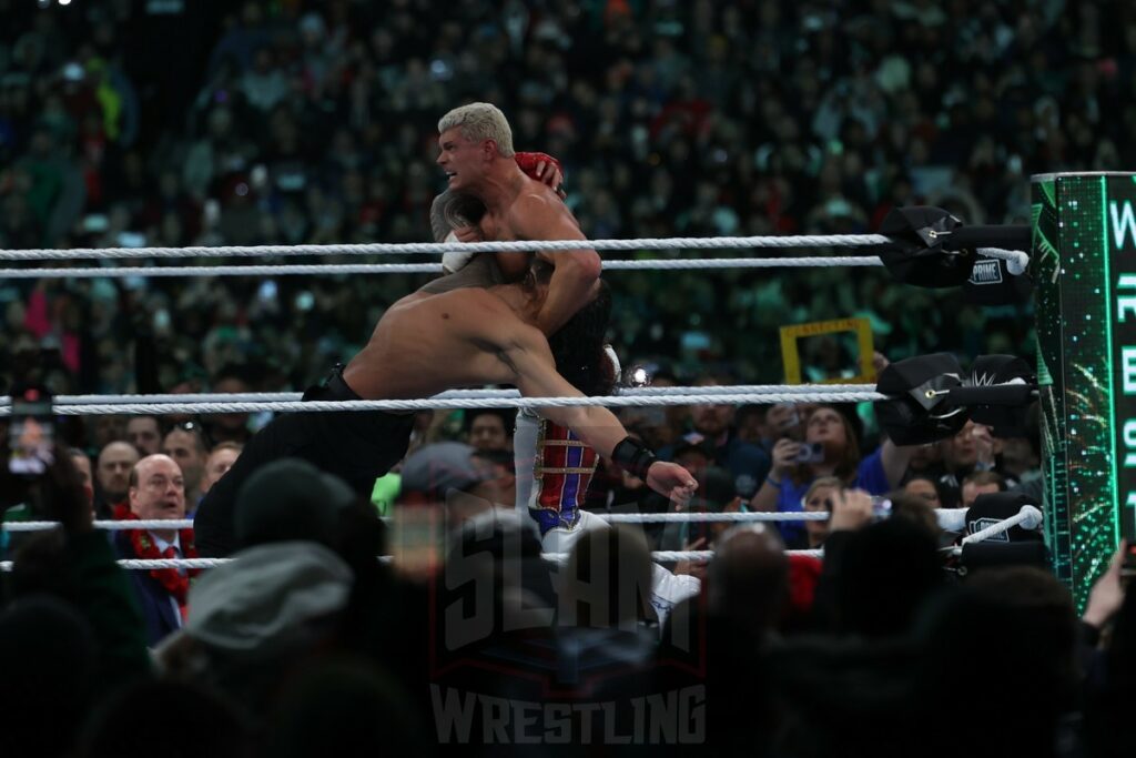 Undisputed WWE Universal Championship: Roman Reigns (c) vs. Cody Rhodes at Night 2 of WrestleMania XL at Lincoln Financial Field in Philadelphia, PA, on Sunday, April 7, 2024. Photo by George Tahinos, georgetahinos.smugmug.com