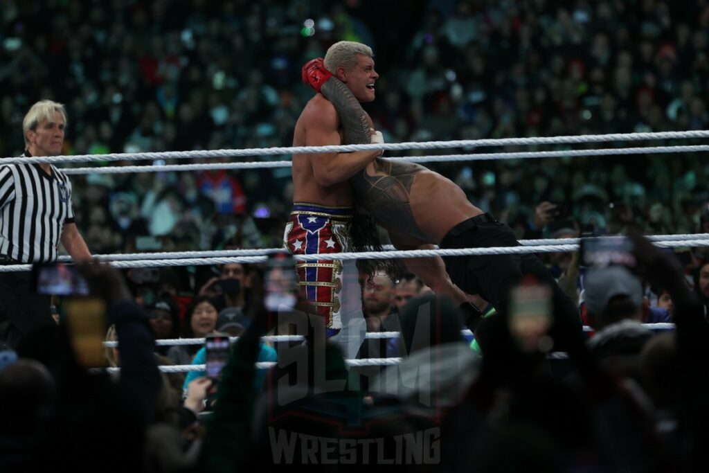 Undisputed WWE Universal Championship: Roman Reigns (c) vs. Cody Rhodes at Night 2 of WrestleMania XL at Lincoln Financial Field in Philadelphia, PA, on Sunday, April 7, 2024. Photo by George Tahinos, georgetahinos.smugmug.com