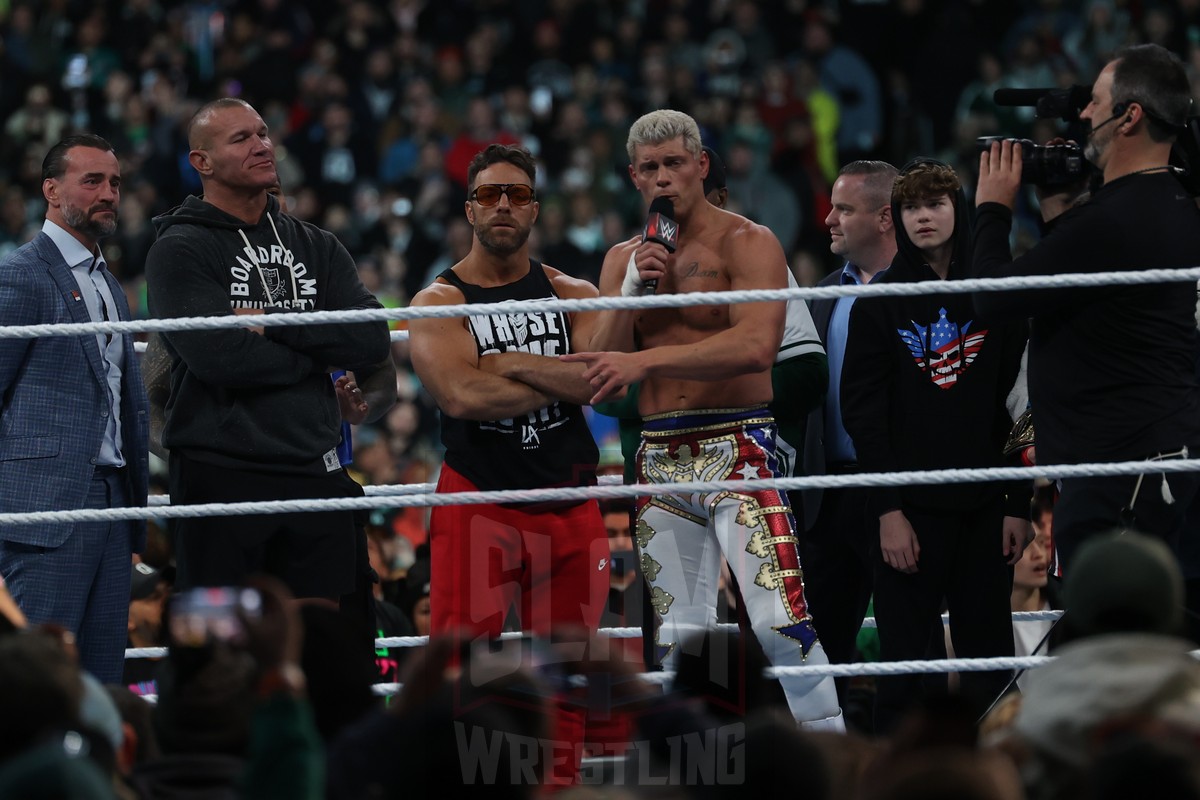 Cody Rhodes and friends at the conclusion of Night 2 of WrestleMania XL at Lincoln Financial Field in Philadelphia, PA, on Sunday, April 7, 2024. Photo by George Tahinos, georgetahinos.smugmug.com