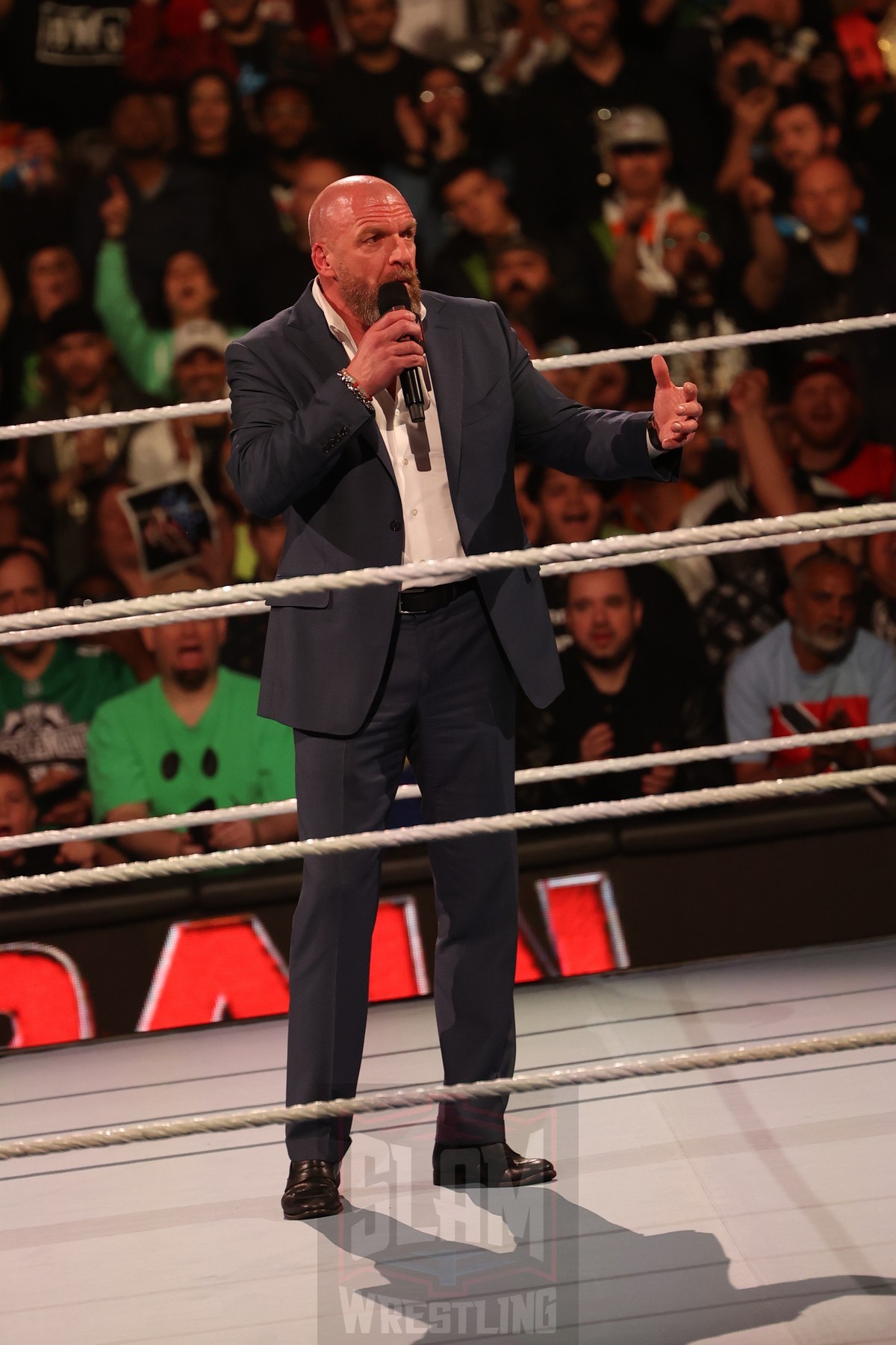 Triple H / Paul Levesque at WWE Monday Night Raw at the Wells Fargo Center in Philadelphia, PA, on April 8, 2024. Photo by George Tahinos, georgetahinos.smugmug.com