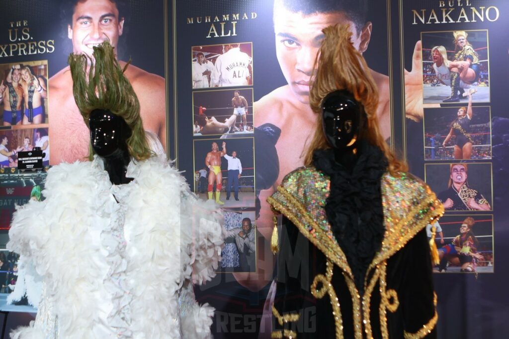 A WWE Hall of Fame display with Bull Nakano outfits at WWE World at the Philadelphia Convention Center in Philadelphia, PA, on Friday, April 5, 2024. Photo by George Tahinos, georgetahinos.smugmug.com