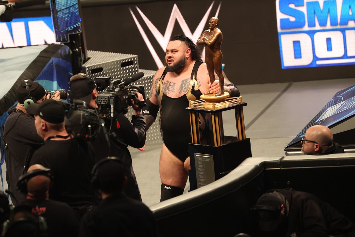 Bronson Reed wins the Andre the Giant Battle Royale Memorial match at WWE Smackdown at the Wells Fargo Center in Philadelphia, PA, on Friday, April 5, 2024. Photo by George Tahinos, georgetahinos.smugmug.com