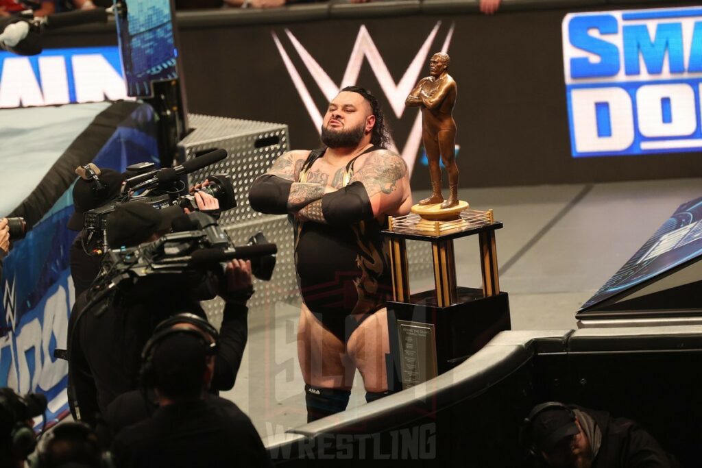 Bronson Reed wins the Andre the Giant Battle Royale Memorial match at WWE Smackdown at the Wells Fargo Center in Philadelphia, PA, on Friday, April 5, 2024. Photo by George Tahinos, georgetahinos.smugmug.com