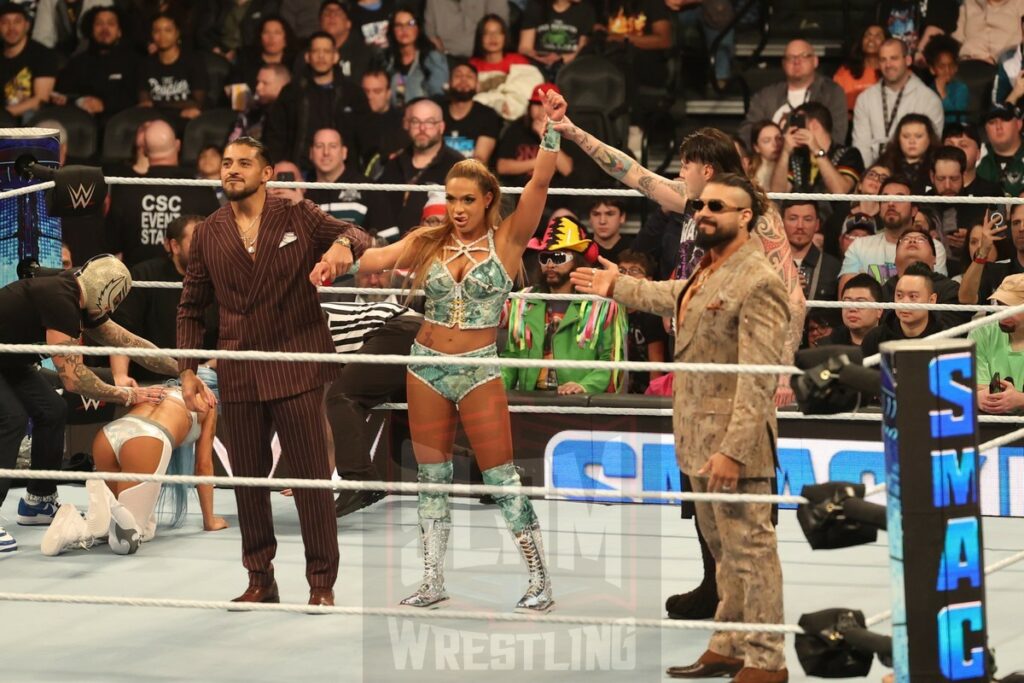 After Zelina Vega vs. Elektra Lopez, Dominic Mysterio, Escobar, Andrade, and Santos all get involved at WWE Smackdown at the Wells Fargo Center in Philadelphia, PA, on Friday, April 5, 2024. Photo by George Tahinos, georgetahinos.smugmug.com