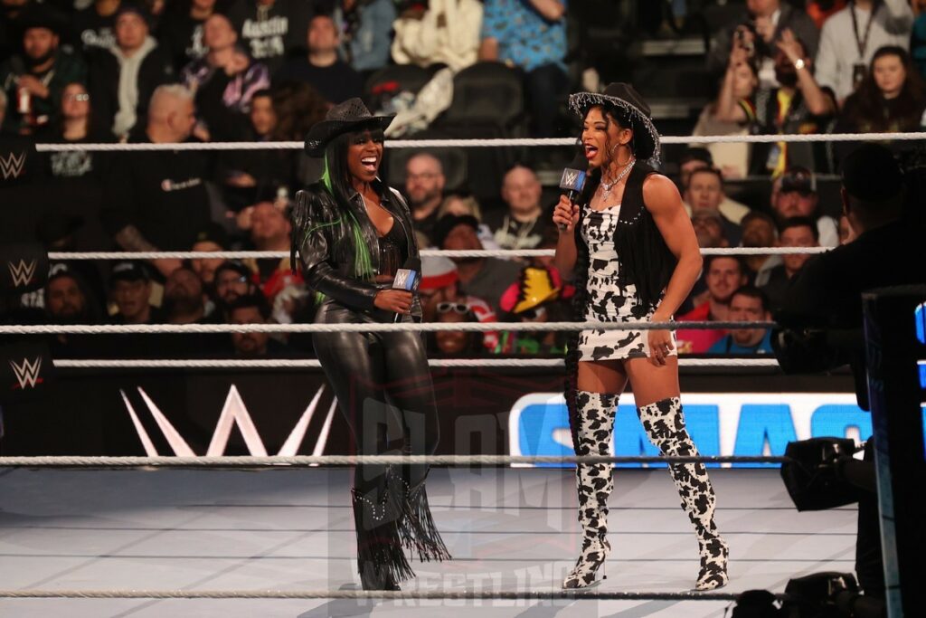 Naomi and Bianca Belair at WWE Smackdown at the Wells Fargo Center in Philadelphia, PA, on Friday, April 5, 2024. Photo by George Tahinos, georgetahinos.smugmug.com
