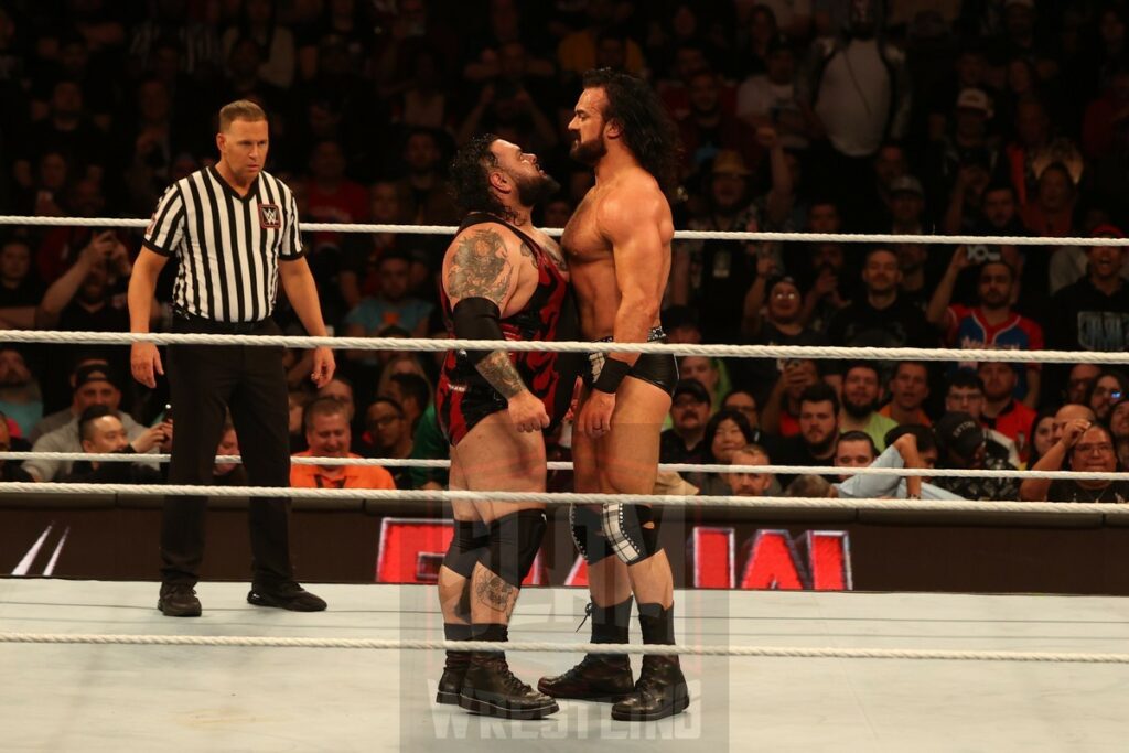 Number One Contender Match for WWE World Heavyweight Championship Title: Jey Uso vs. Ricochet vs. Bronson Reed vs. Drew McIntyre at WWE Monday Night Raw at the Wells Fargo Center in Philadelphia, PA, on April 8, 2024. Photo by George Tahinos, georgetahinos.smugmug.com