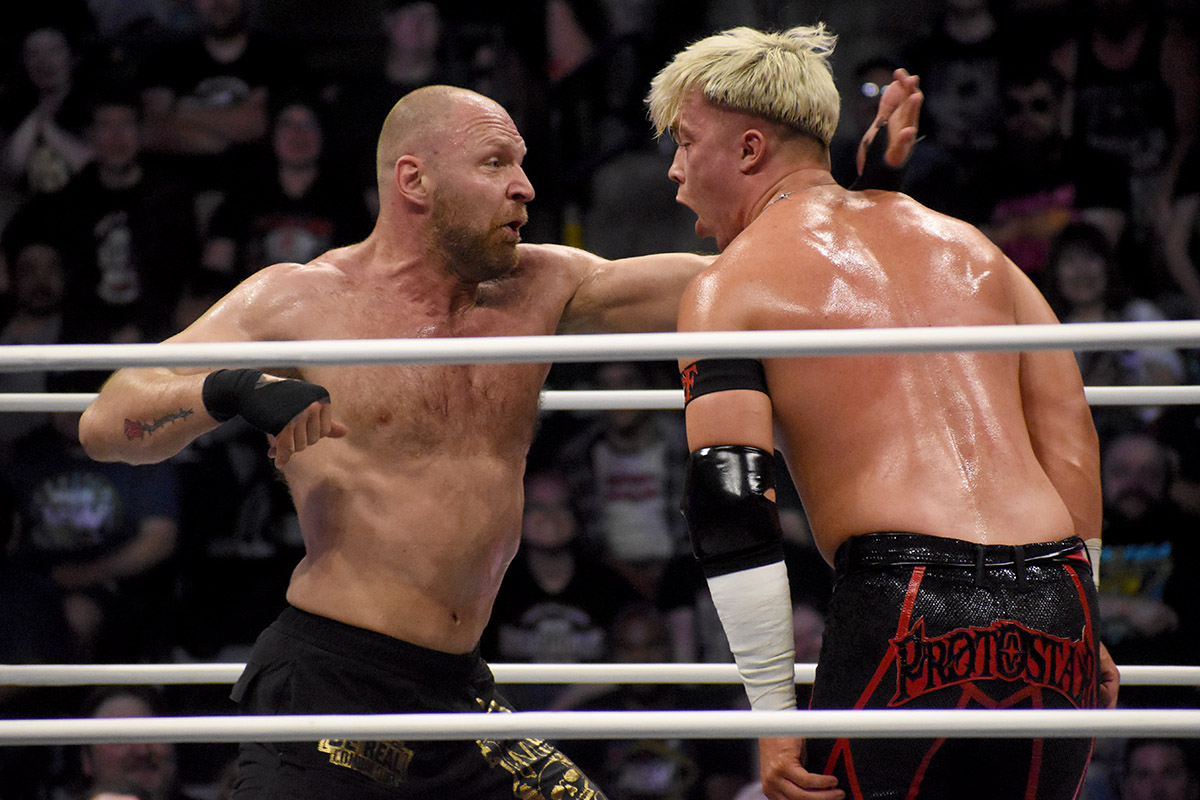 Jon Moxley and Kyle Fletcher go at it at AEW Dynamite on Wednesday, May 15, 2024, at the Angel of the Winds Arena in Everett, Wash. Photo by Ben Lypka