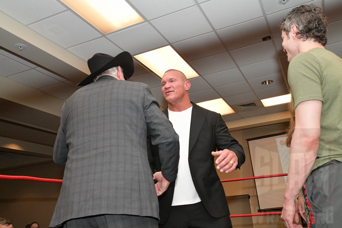 Cowboy Bob Orton and Randy Orton at the St. Louis Wrestling Hall of Fame induction at the SICW Fan Fest II at the Aviator Hotel in St. Louis, on Saturday, May 18, 2024. Photo by Scott Romer