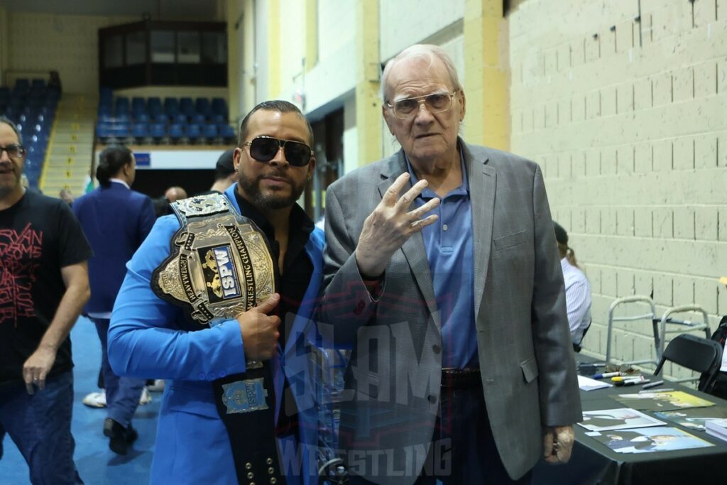 ISPW champion Ray Calitri and JJ Dillon at the 80s Wrestling Con on Saturday, May 4, 2024, at the Mennen Sports Arena in Morristown, New Jersey. Photo by George Tahinos, georgetahinos.smugmug.com