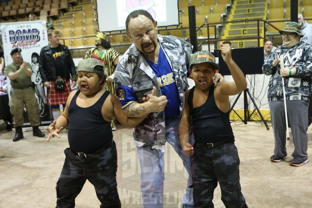 Bushwhwacker Luke with cosplay Bushwhackers at the 80s Wrestling Con on Saturday, May 4, 2024, at the Mennen Sports Arena in Morristown, New Jersey. Photo by George Tahinos, georgetahinos.smugmug.com