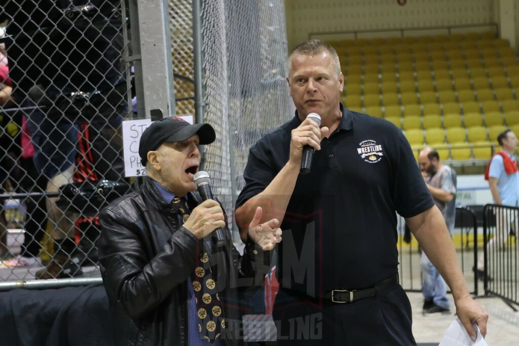 Bill Apter and Seth Turner announce the International Professional Wrestling Hall of Fame Class of 2024 at the 80s Wrestling Con on Saturday, May 4, 2024, at the Mennen Sports Arena in Morristown, New Jersey. Photo by George Tahinos, georgetahinos.smugmug.com
