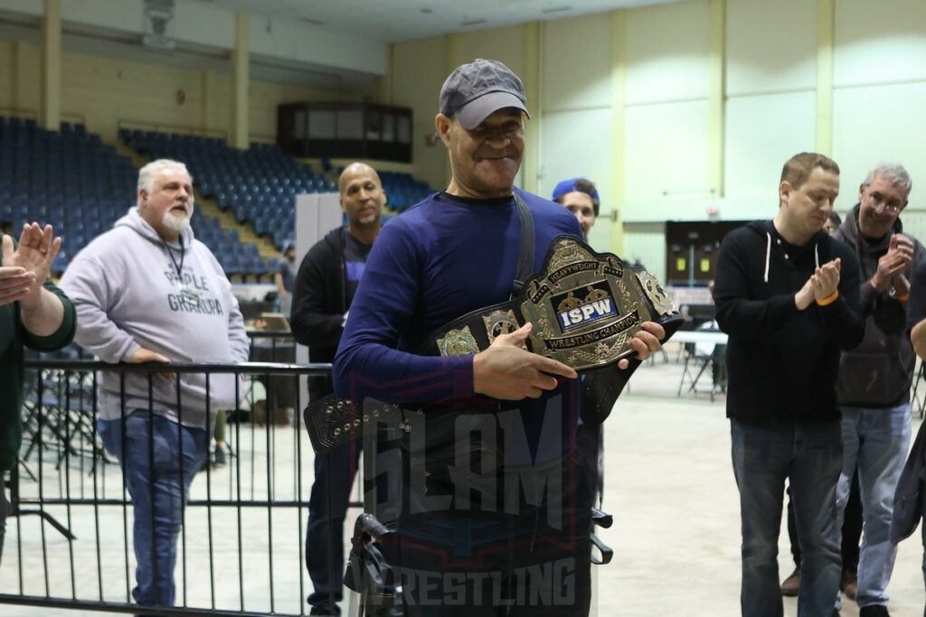 Superfan Vladimir with a Lifetime Achievement Award at the 80s Wrestling Con on Saturday, May 4, 2024, at the Mennen Sports Arena in Morristown, New Jersey. Photo by George Tahinos, georgetahinos.smugmug.com