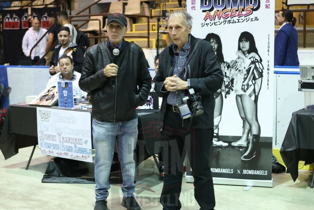 Bill Apter and George Napolitano at the 80s Wrestling Con on Saturday, May 4, 2024, at the Mennen Sports Arena in Morristown, New Jersey. Photo by George Tahinos, georgetahinos.smugmug.com