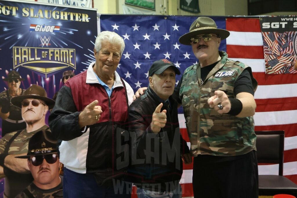 Tony Garea, Bill Apter and Sgt. Slaughter at the 80s Wrestling Con on Saturday, May 4, 2024, at the Mennen Sports Arena in Morristown, New Jersey. Photo by George Tahinos, georgetahinos.smugmug.com