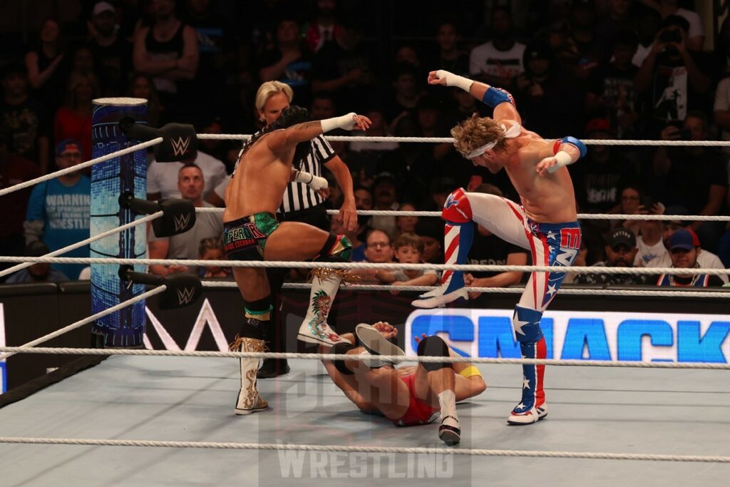 Money in the Bank Qualifying match: LA Knight vs. Santos Escobar vs. Logan Paul at Madison Square Garden, in New York City, NY, on Friday, June 28, 2024, as WWE presented Smackdown. Photo by George Tahinos, georgetahinos.smugmug.com