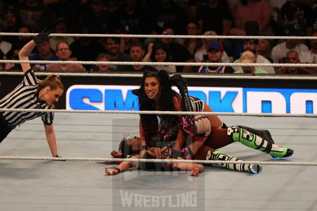 Money in the Bank Qualifying match: Indi Hartwell vs. Naomi vs. Blair Davenport at Madison Square Garden, in New York City, NY, on Friday, June 28, 2024, as WWE presented Smackdown. Photo by George Tahinos, georgetahinos.smugmug.com