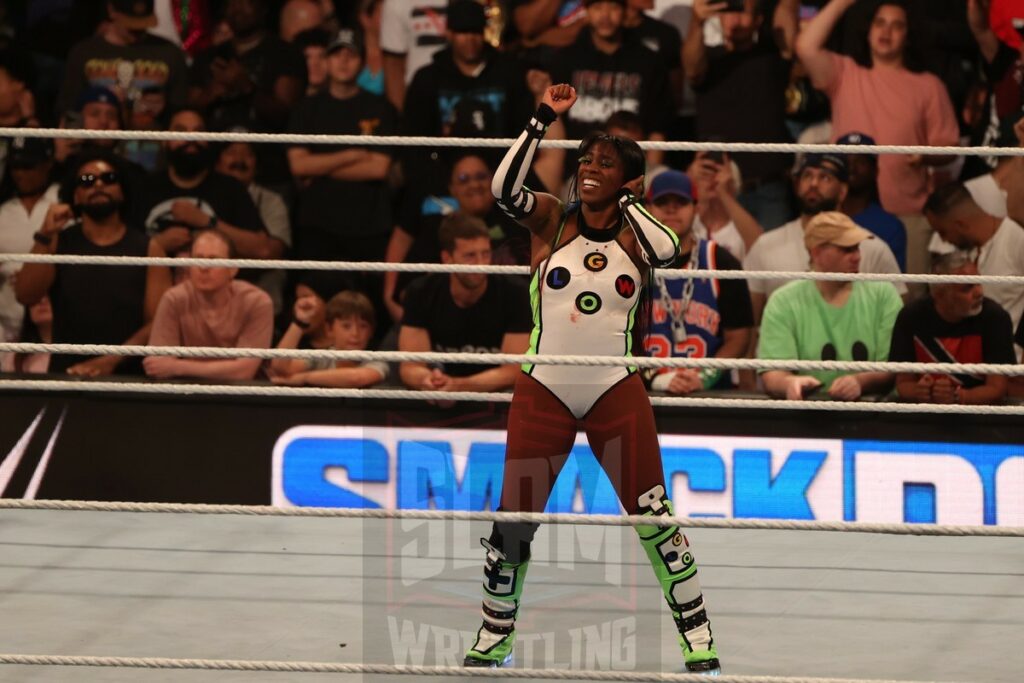 Naomi wins the Money in the Bank Qualifying match over Indi Hartwell and Blair Davenport at Madison Square Garden, in New York City, NY, on Friday, June 28, 2024, as WWE presented Smackdown. Photo by George Tahinos, georgetahinos.smugmug.com