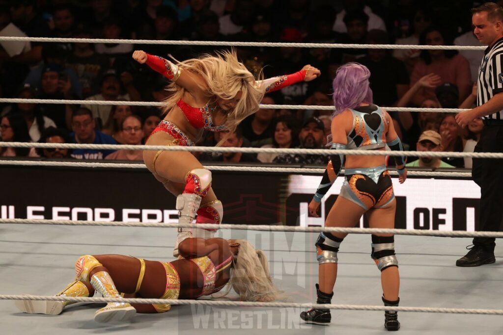 Money in the Bank Qualifying match: Candice LeRae vs. Tiffany Stratton vs. Jade Cargill at Madison Square Garden, in New York City, NY, on Friday, June 28, 2024, as WWE presented Smackdown. Photo by George Tahinos, georgetahinos.smugmug.com