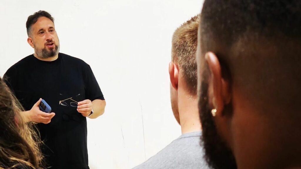 Gabe Sapolsky delivers a seminar at The Academy: School of Professional Wrestling, run by Ken Anderson, in Saint Paul, Minnesota, in June 2023. Facebook photo