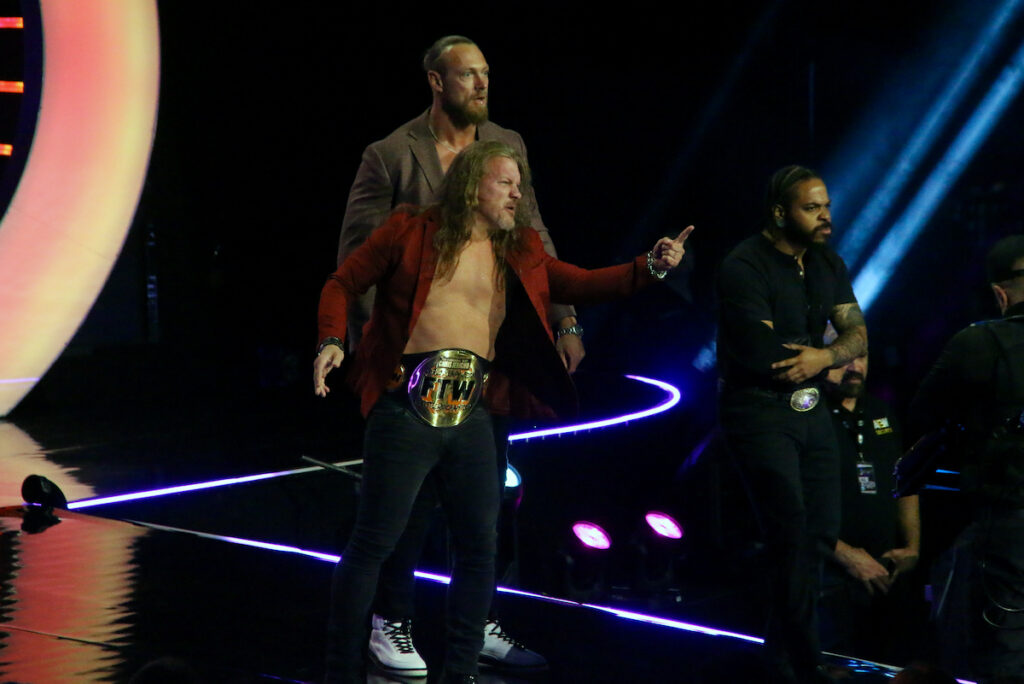 "The Learning Tree" Chris Jericho, Bryan Keith and Big Bill at AEW Dynamite at the Keybank Center in Buffalo, NY on June 26, 2024. Photo by Steve Argintaru, Twitter/IG: @steven