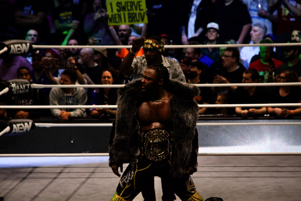 AEW World Heavyweight Champion Swerve Strickland at AEW Dynamite at the Keybank Center in Buffalo, NY on June 26, 2024. Photo by Steve Argintaru, Twitter/IG: @steven
