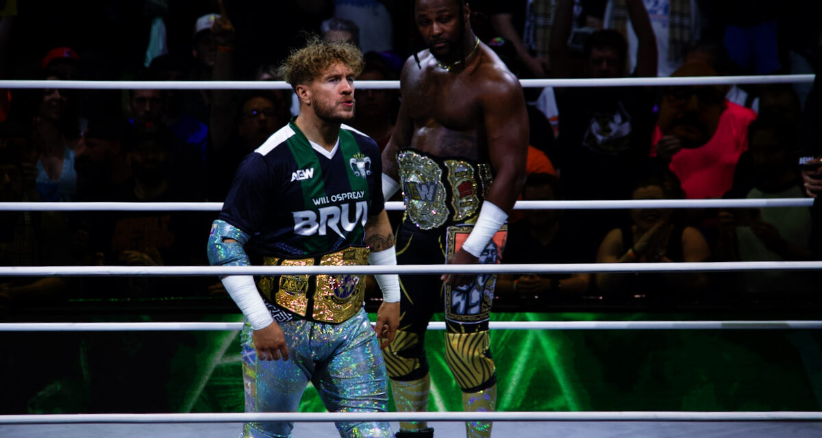AEW World Heavyweight Champion Swerve Strickland and International Champion Will Ospreay team up at AEW Dynamite at the Keybank Center in Buffalo, NY on June 26, 2024. Photo by Steve Argintaru, Twitter/IG: @steven