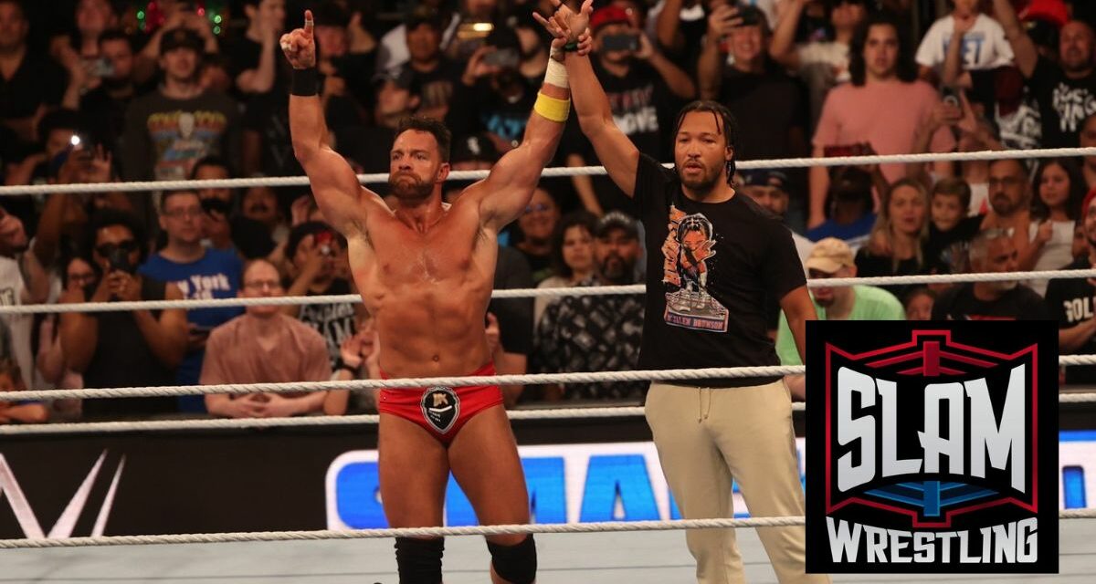 LA Knight with Jalen Brunson of the New York Knicks after winning the Money in the Bank Qualifying match over Santos Escobar and Logan Paul at Madison Square Garden, in New York City, NY, on Friday, June 28, 2024, as WWE presented Smackdown. Photo by George Tahinos, georgetahinos.smugmug.com