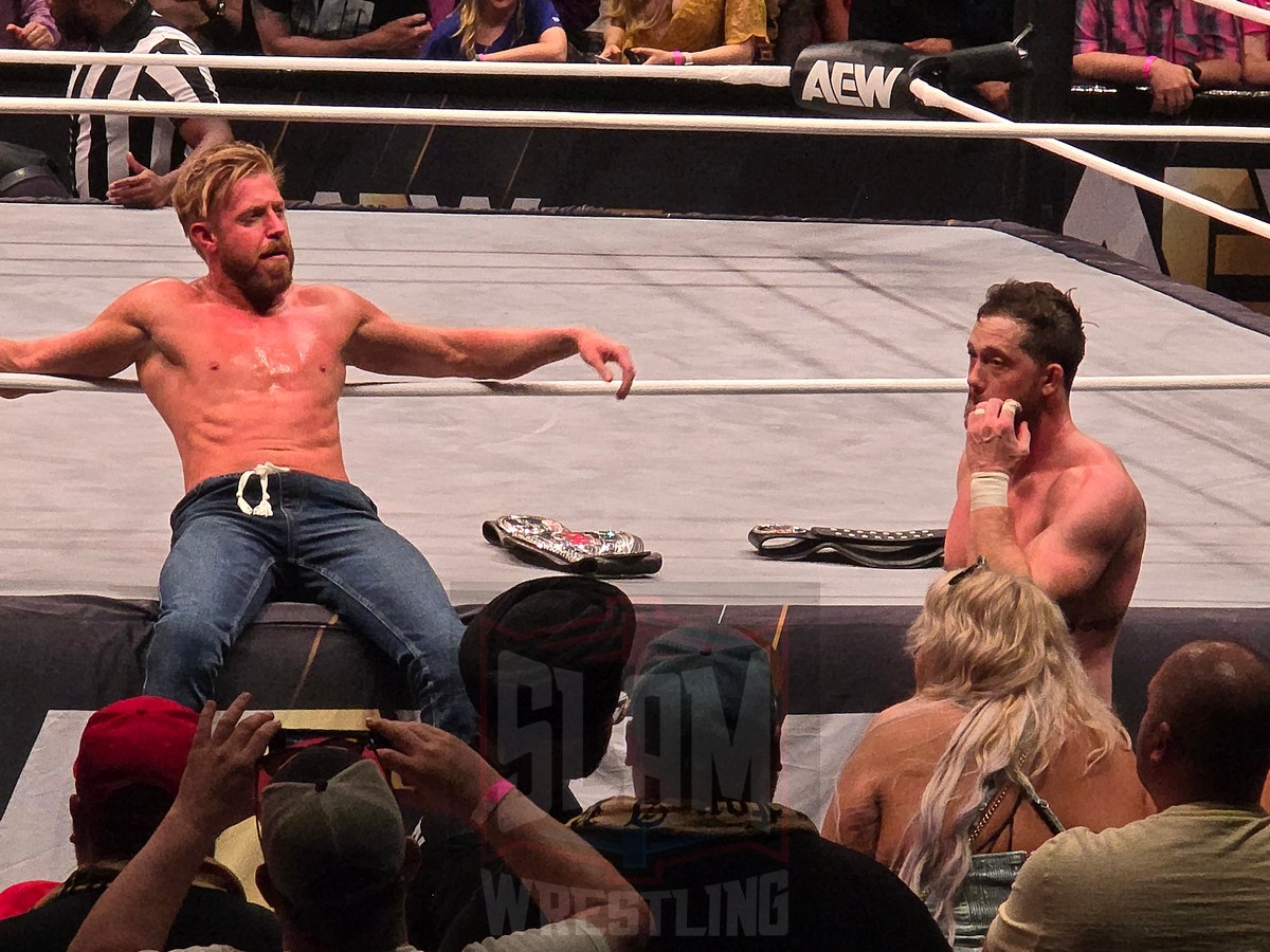 Orange Cassidy and Kyle O'Reilly at AEW Collision at the Scotiabank Saddledome in Calgary, Alberta, taped on July 10, 2024, and airing on July 13, 2024. Photo by Jason Clevett