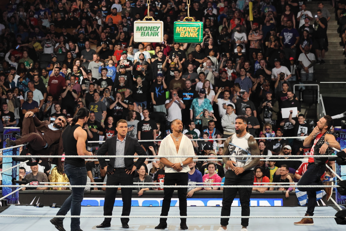 The men's Money in the Bank participants at WWE Smackdown on Friday, July 5, 2024, at Scotiabank Arena in Toronto. Photo by Steve Argintaru, Twitter/IG: @stevetsn