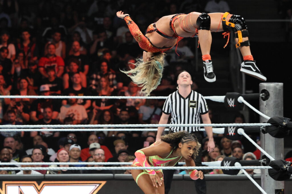 NXT Women’s North American Champion Kelani Jordan vs. Sol Ruca at NXT Heatwave on Sunday, July 7, 2024, at Scotiabank Arena in Toronto. Photo by Steve Argintaru, Twitter/IG: @stevetsn