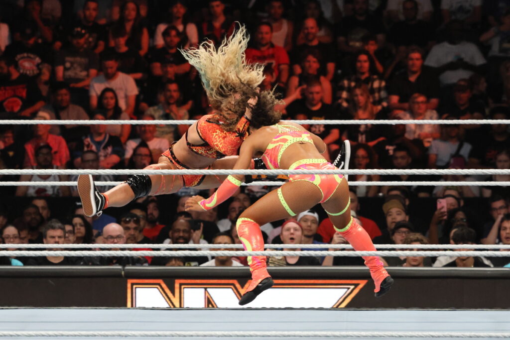 NXT Women’s North American Champion Kelani Jordan vs. Sol Ruca at NXT Heatwave on Sunday, July 7, 2024, at Scotiabank Arena in Toronto. Photo by Steve Argintaru, Twitter/IG: @stevetsn