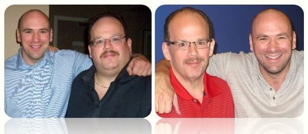 Two photos of Bill Custers with Dana White show Bill's weight loss.