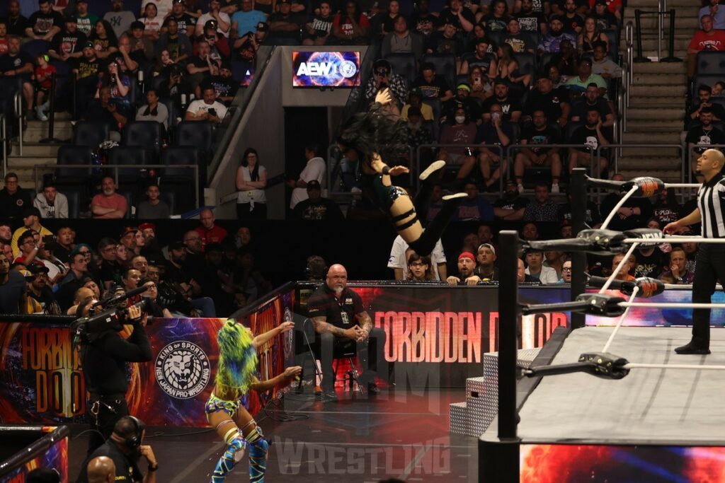 Winner Takes All Match for both the AEW TBS Championship and NJPW Strong Women’s Championship: Mercedes Moné (AEW) Vs. Stephanie Vaquer (NJPW) at AEW Forbidden Door at UBS Arena in Belmont Park, NY, on Long Island, on Sunday, June 30, 2024. Photo by George Tahinos, https://georgetahinos.smugmug.com