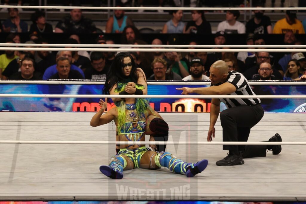 Winner Takes All Match for both the AEW TBS Championship and NJPW Strong Women’s Championship: Mercedes Moné (AEW) Vs. Stephanie Vaquer (NJPW) at AEW Forbidden Door at UBS Arena in Belmont Park, NY, on Long Island, on Sunday, June 30, 2024. Photo by George Tahinos, https://georgetahinos.smugmug.com