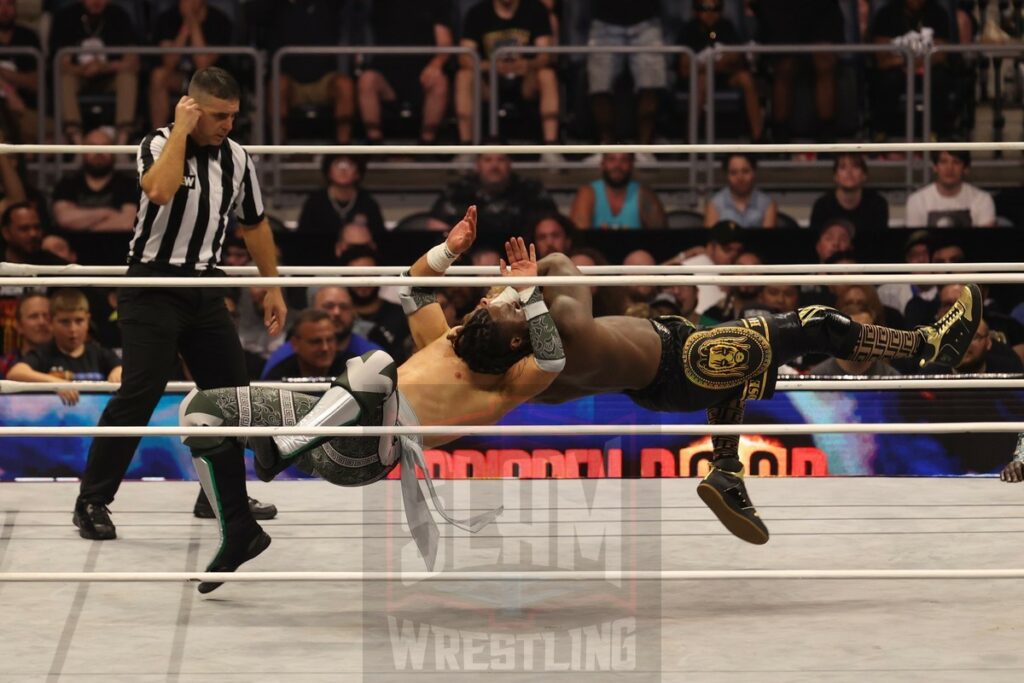 AEW World Championship: Swerve Strickland (C) (w/ Prince Nana) Vs. Will Ospreay at AEW Forbidden Door at UBS Arena in Belmont Park, NY, on Long Island, on Sunday, June 30, 2024. Photo by George Tahinos, https://georgetahinos.smugmug.com