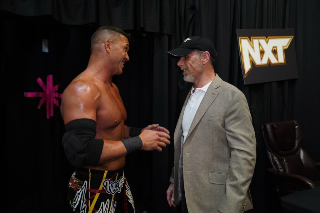 Frankie Kazarian of TNA drops by to visit with NXT's Shawn Michaels. Twitter photo