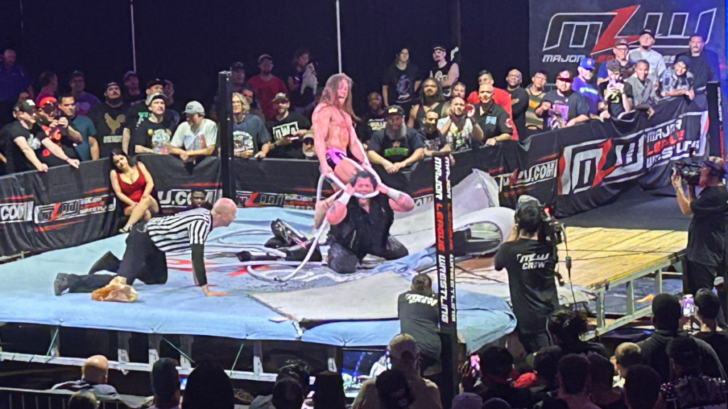 Matt Riddle in control of Sami Callihan at the end of MLW Blood & Thunder at the Coliseum in St. Petersburg, Florida, on Friday, July 12, 2024. Photo by Thomas Starr