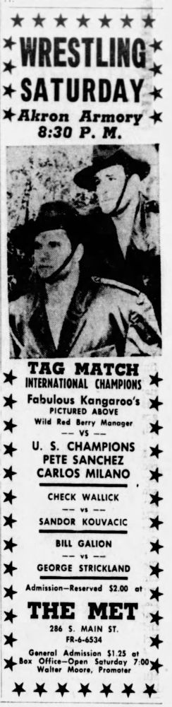 Pete Sanchez as a tag team champion in 1962, promoting a card on July 28, 1962, in Akron, Ohio.