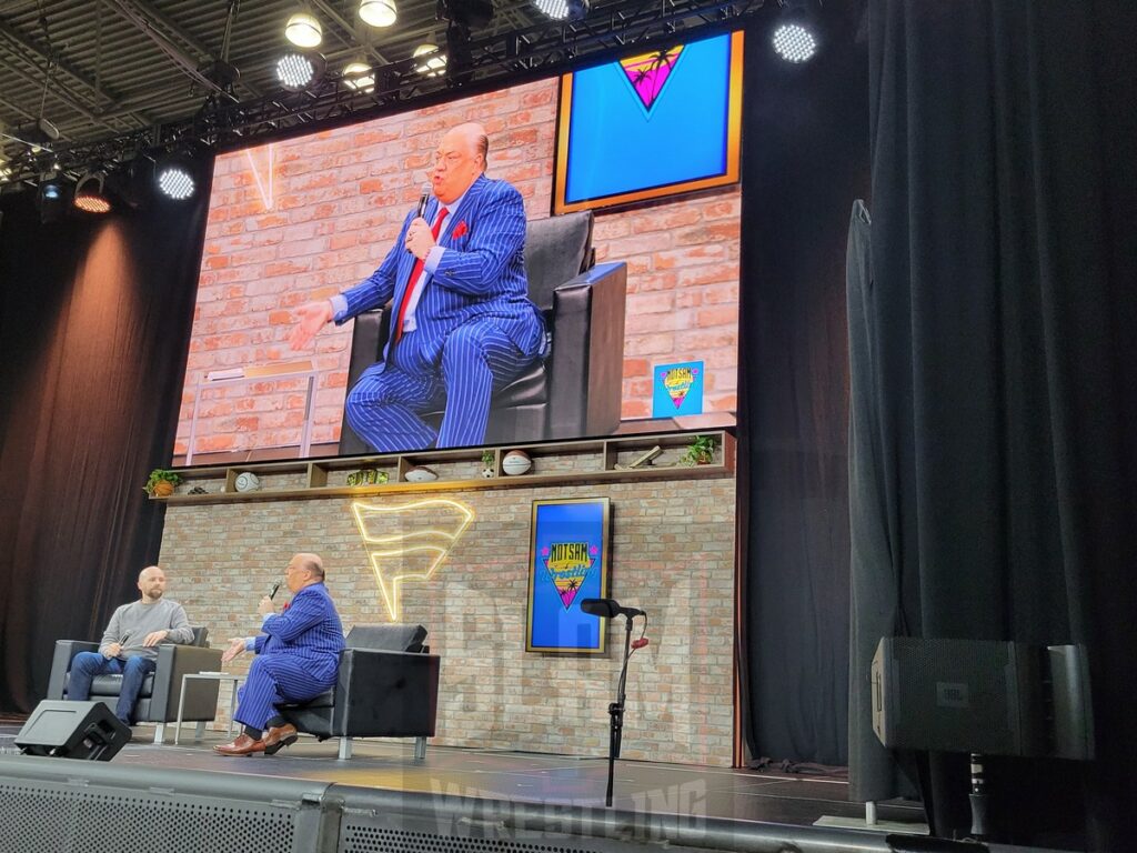 Sam Roberts interviews Paul Heyman at Fanatics Fest NYC, Friday, August 16 to Sunday, August 18, 2024, at the Jacob K. Javits Convention Center, in New York City Photo by George Tahinos, https://georgetahinos.smugmug.com