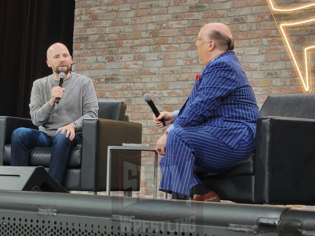 Sam Roberts interviews Paul Heyman at Fanatics Fest NYC, Friday, August 16 to Sunday, August 18, 2024, at the Jacob K. Javits Convention Center, in New York City Photo by George Tahinos, https://georgetahinos.smugmug.com