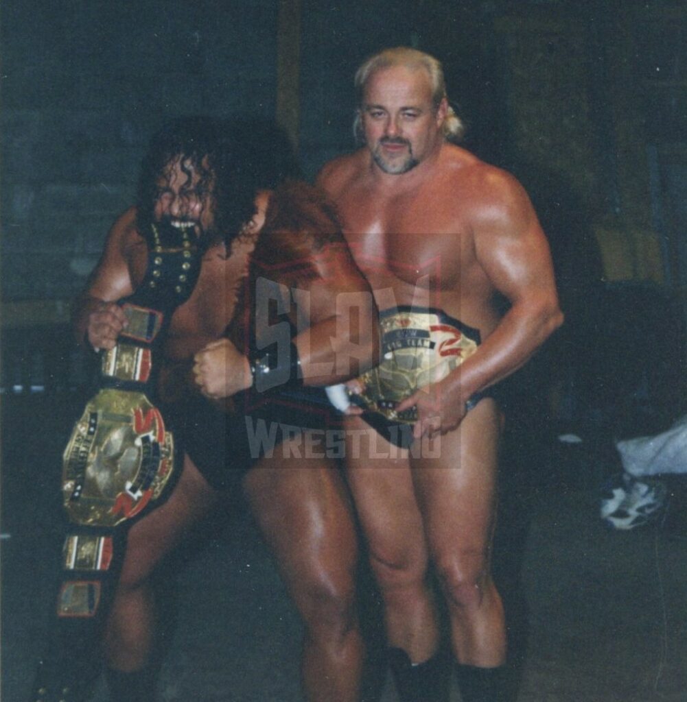 Kevin Sullivan and a young Taz, then known as The Tazmaniac, as Eastern Championship Wrestling tag team champions. Photo by George Tahinos, https://georgetahinos.smugmug.com