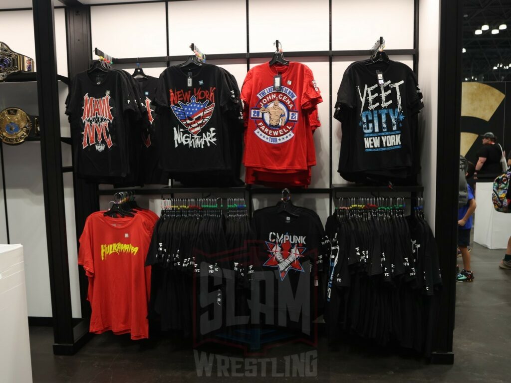 WWE merchandise for sale at Fanatics Fest NYC, Friday, August 16 to Sunday, August 18, 2024, at the Jacob K. Javits Convention Center, in New York City Photo by George Tahinos, https://georgetahinos.smugmug.com