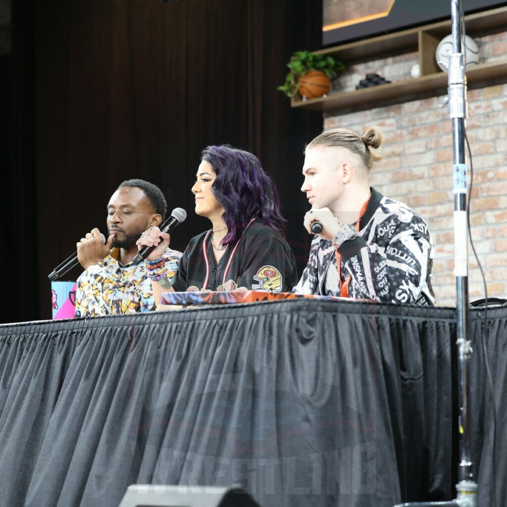 Big E and Bayley at Fanatics Fest NYC, Friday, August 16 to Sunday, August 18, 2024, at the Jacob K. Javits Convention Center, in New York City Photo by George Tahinos, https://georgetahinos.smugmug.com