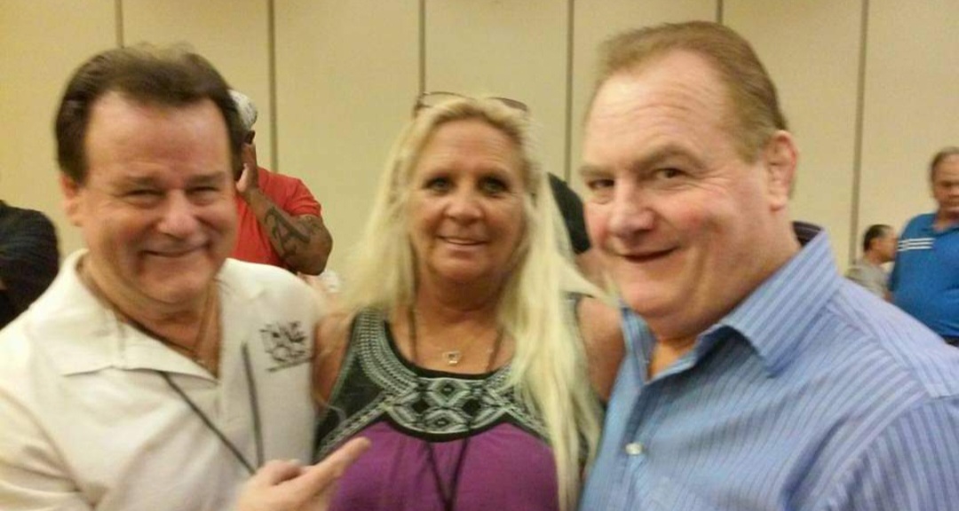 James Beard, Lori McGee Hurst and "The Grappler" Len Denton at a Cauliflower Alley Club reunion. Photo courtesy Lori McGee Hurst